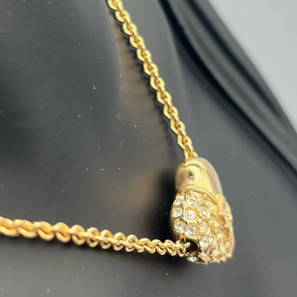 Vintage Givenchy Gold Heart Pendant Necklace with Crystal Accents